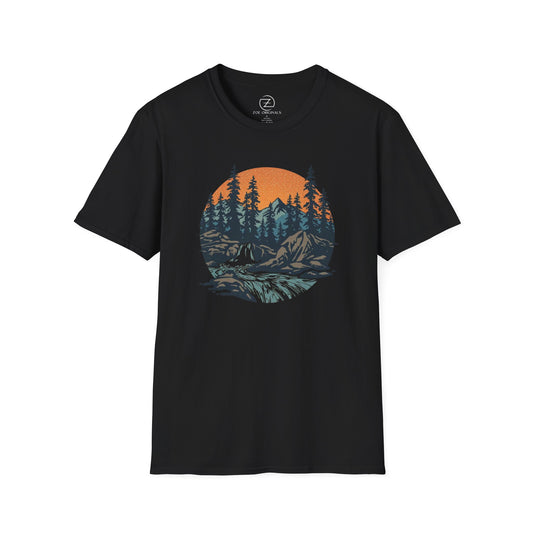 Unisex Nature Waterfall T-Shirt | Mountain Forest Sunset Graphic Tee
